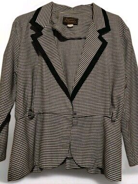 Vintage Positive Influence Houndstooth Blazer Jacket Size Large 80s 90s Peplum
